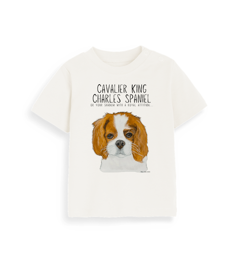 Royal Snuggles: Sustainable Baby Tee with Cavalier Cuteness