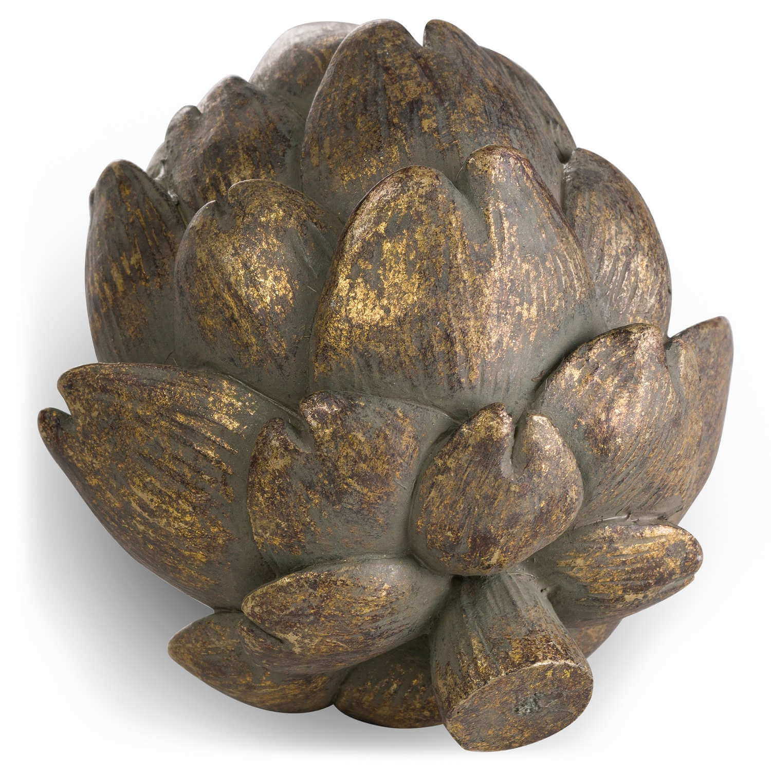 Handcrafted bronze artichoke sculpture with antiqued patina, botanical home decor in warm resin by Sostter at brixbailey.com