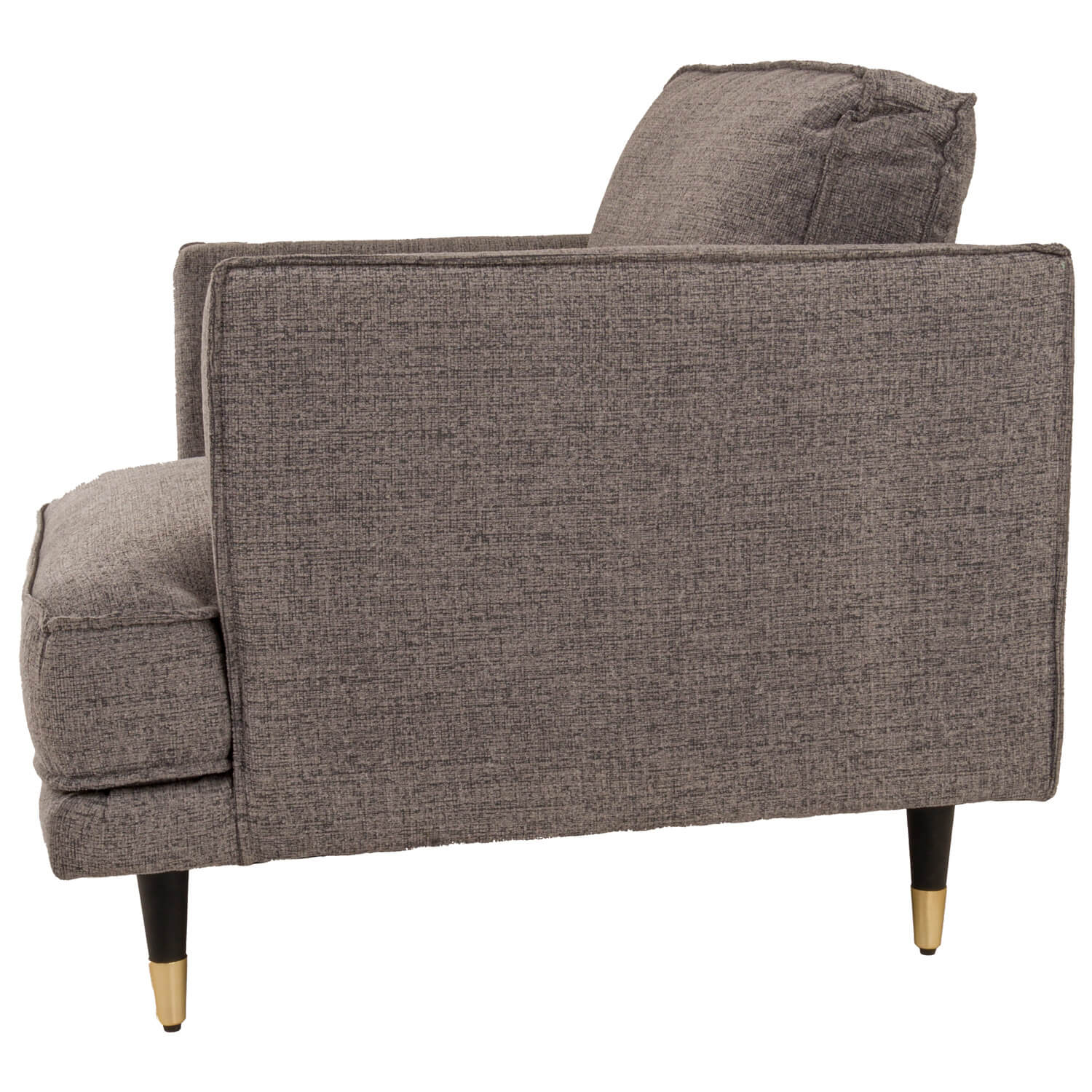 Luxurious grey fabric armchair with curved arms, modern design for elegant living room seating by Sostter at brixbailey.com