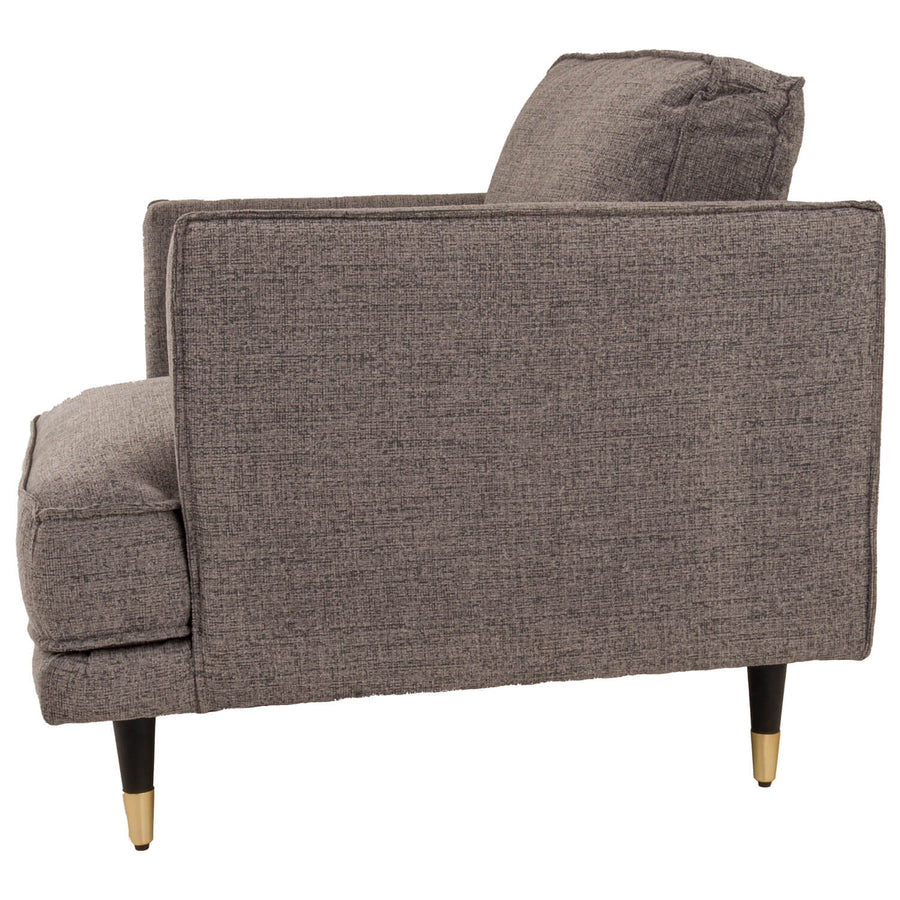 Luxurious grey fabric armchair with curved arms, modern design for elegant living room seating by Sostter at brixbailey.com