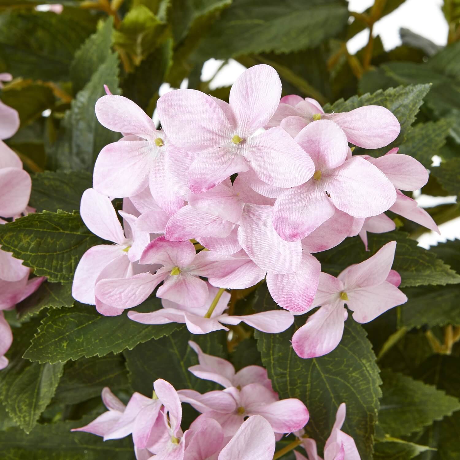 Large pink faux hydrangea plant in pot, lifelike soft blooms, ready-to-display home decor centerpiece by Sostter at brixbailey.com