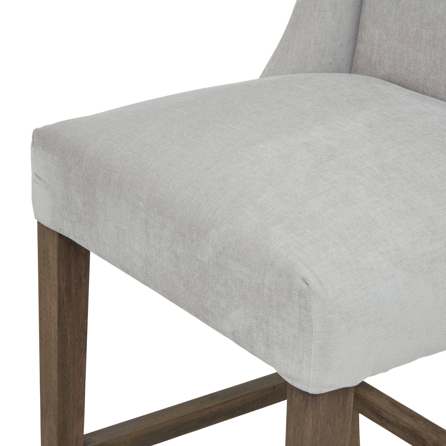 Compton grey barstool with woven fabric upholstery and solid rubberwood frame, modern neutral design by RoomLondon at brixbailey.com