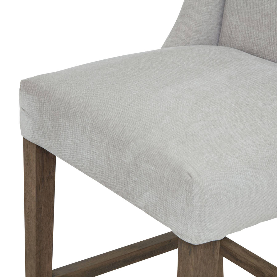 Compton grey barstool with woven fabric upholstery and solid rubberwood frame, modern neutral design by Sostter at brixbailey.com