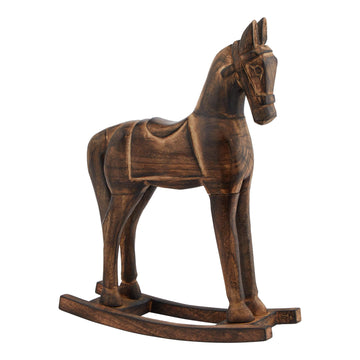 Natural wooden rocking horse for nursery, handcrafted solid wood with smooth finish, warm brown heirloom toy. by Sostter at brixbailey.com