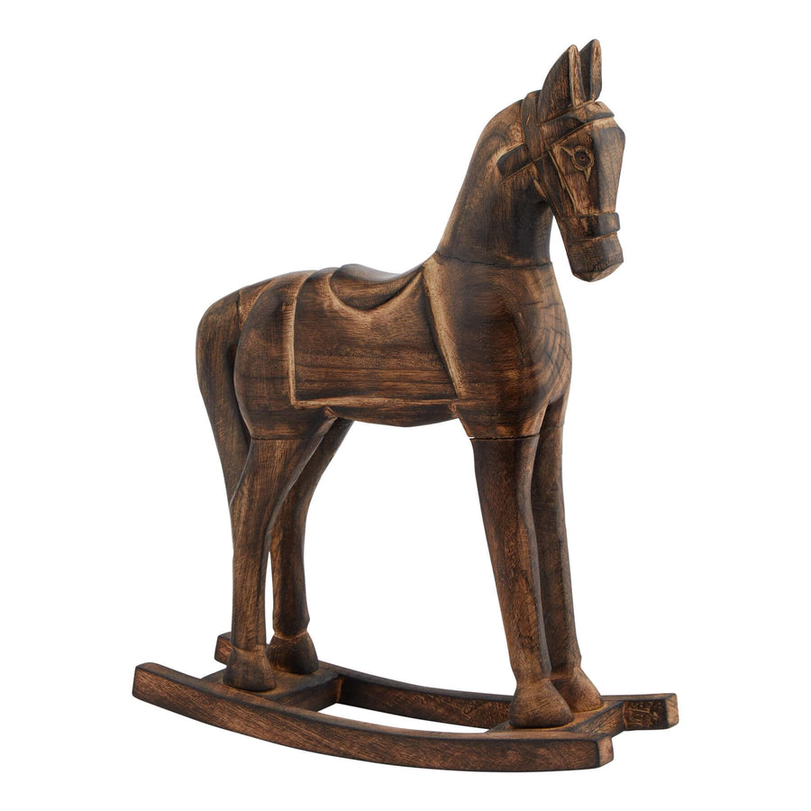 Natural wooden rocking horse for nursery, handcrafted solid wood with smooth finish, warm brown heirloom toy. by Sostter at brixbailey.com