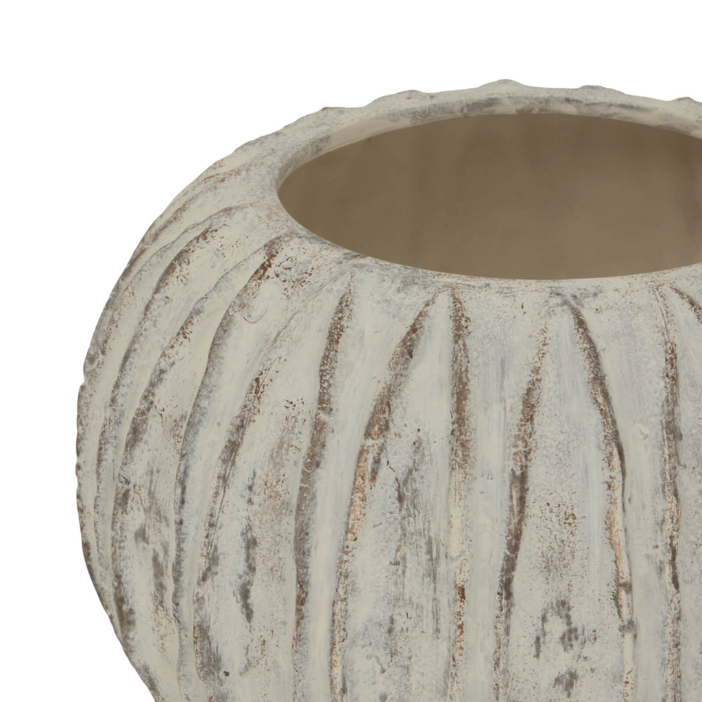 White sculptural ceramic vase with vertical fins, contemporary Lorenzo Collection decor piece by Sostter at brixbailey.com