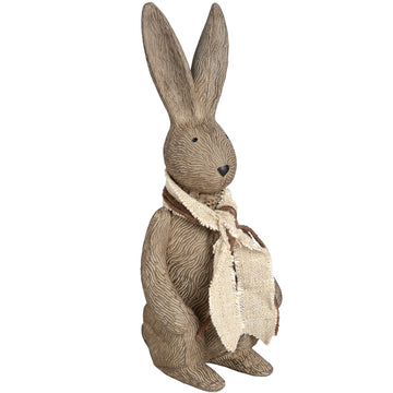 Handcrafted winter bunny figurine with fabric scarf, warm brown resin, perfect for seasonal decor. by Hill Interiors at brixbailey.com