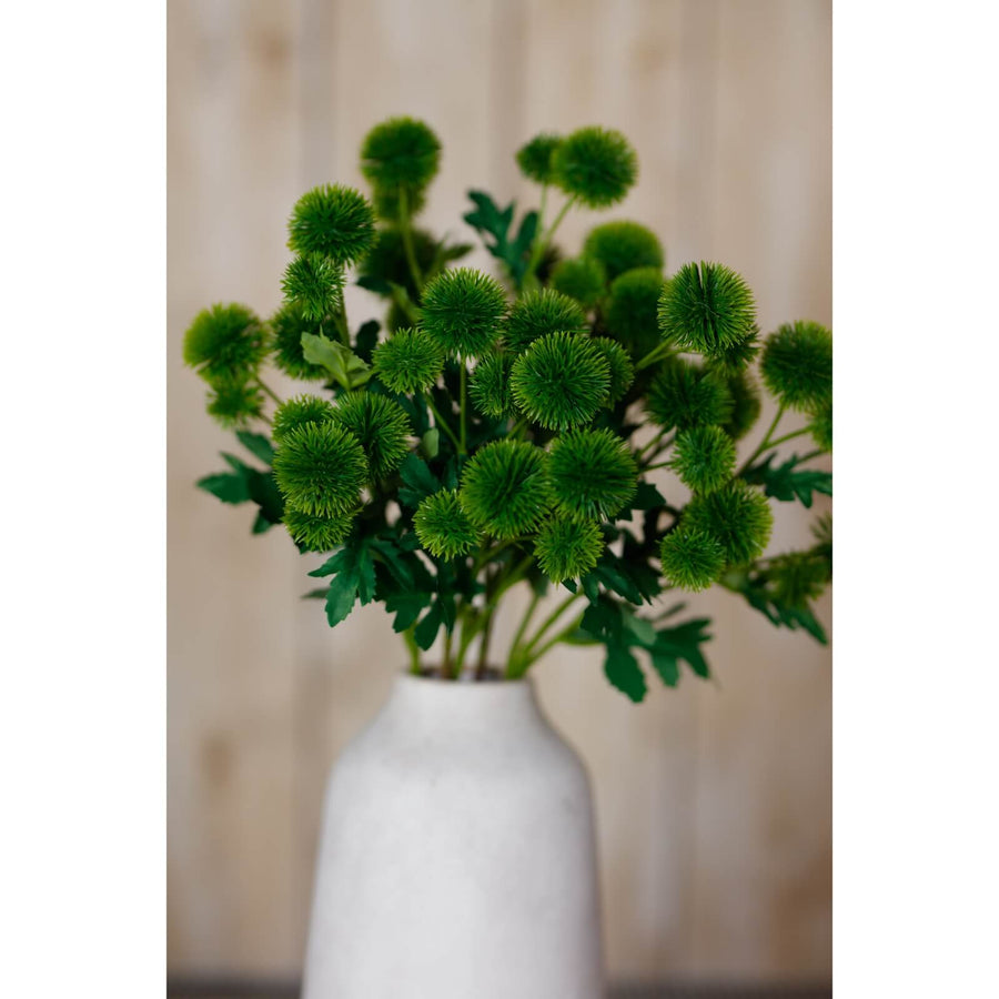 Green Globe Thistle Spray faux floral arrangement in natural green tones, perfect for vases or centerpieces by Sostter at brixbailey.com