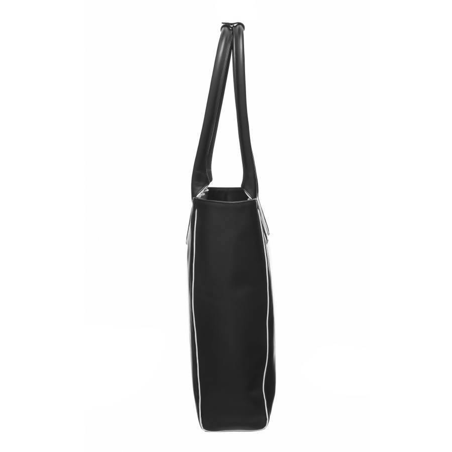 Black Soft Leather Piped Leather Day Tote - Brix and Bailey® - Contemporary Bag, Watch and Accessory Brand