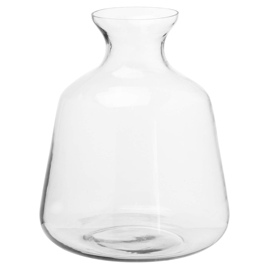Clear glass Hydria vase with tapered neck and rounded base, 42cm tall, for floral arrangements or sculptural decor by Sostter at brixbailey.com