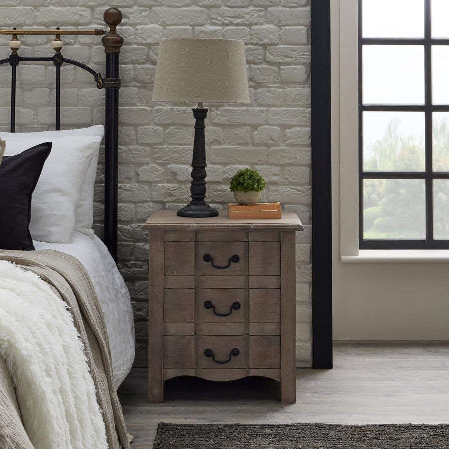 French-inspired bleached hardwood chest of drawers with black iron handles, six spacious drawers, warm brown finish. by Sostter at brixbailey.com