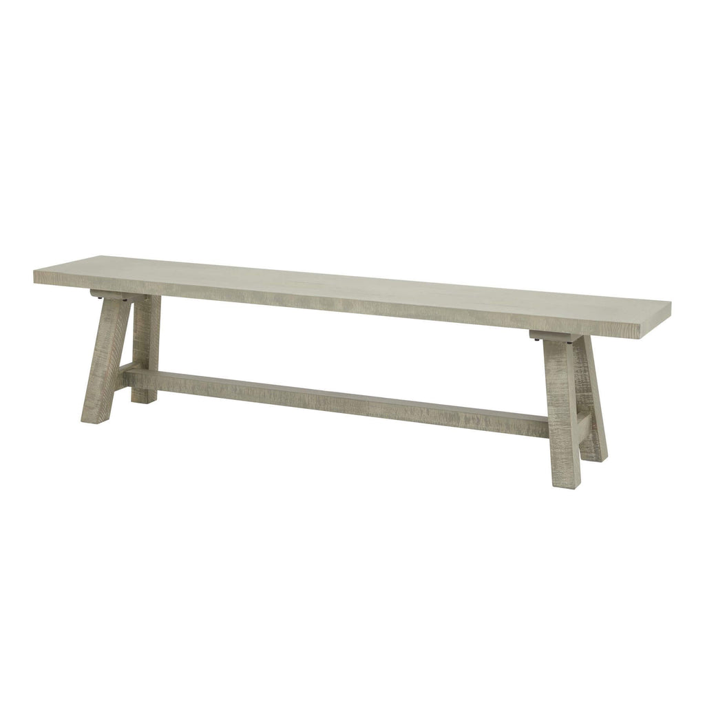 Handcrafted curved pine dining bench with grey-washed finish, seating for three in modern farmhouse style. by Sostter at brixbailey.com