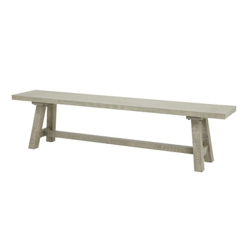 Handcrafted curved pine dining bench with grey-washed finish, seating for three in modern farmhouse style. by Sostter at brixbailey.com