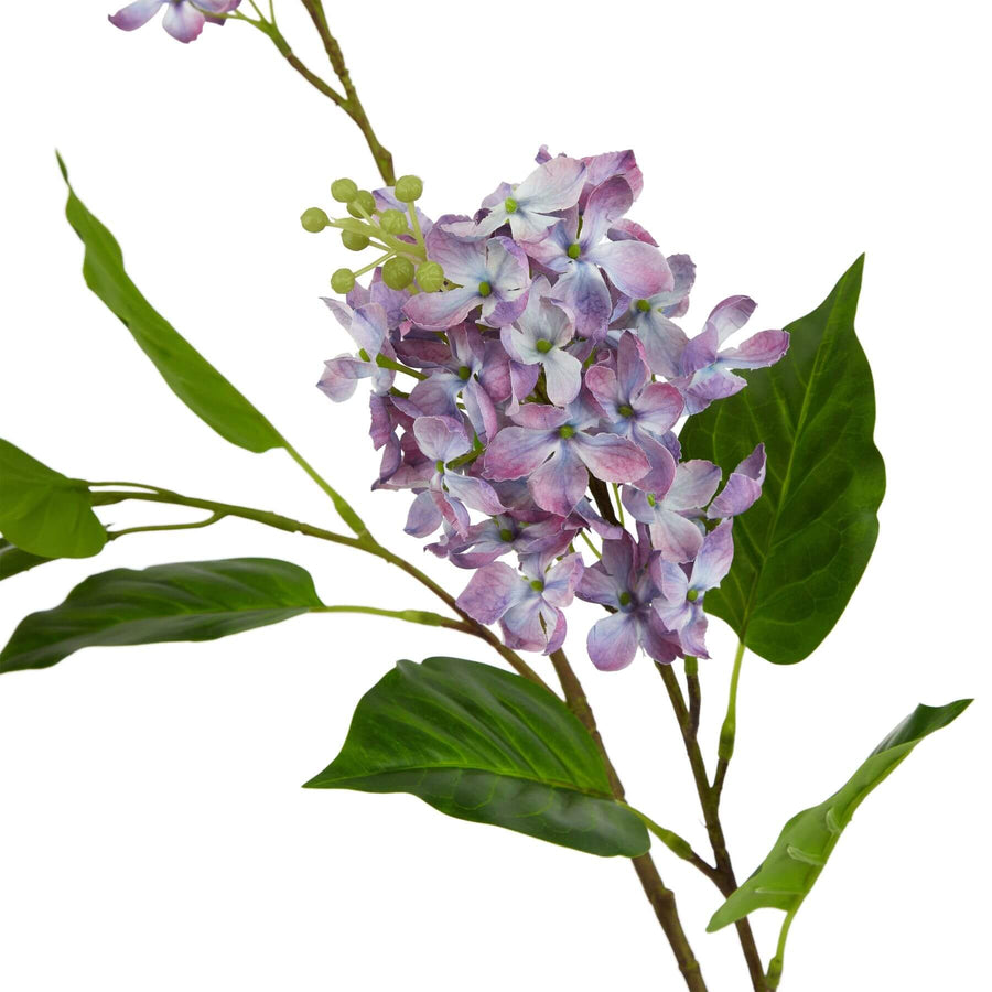 Lifelike artificial lilac stem in soft purple, 75 cm tall with clustered blooms for realistic floral arrangements by Sostter at brixbailey.com