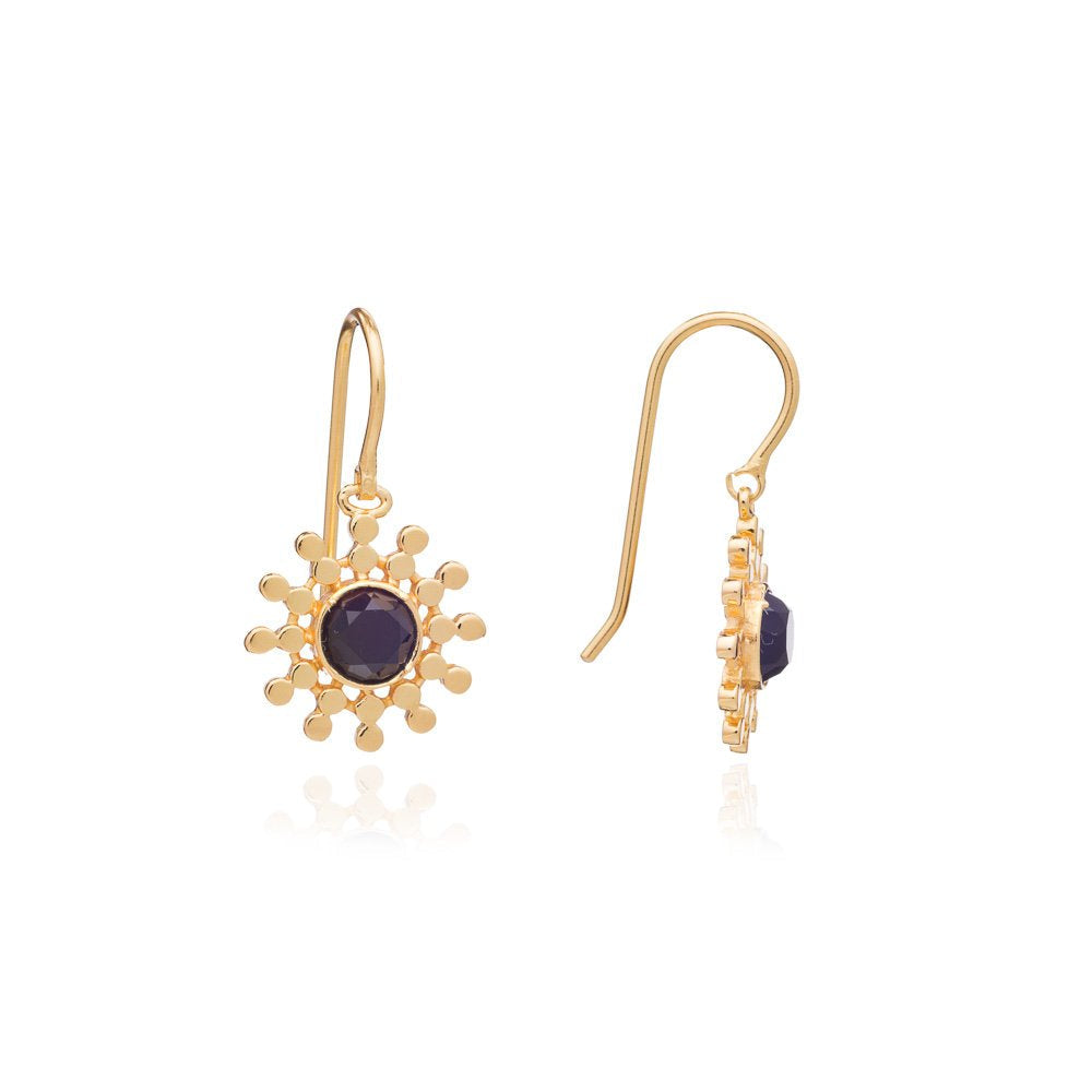 Etrusca Gold Sun Drop Earrings with Black Onyx