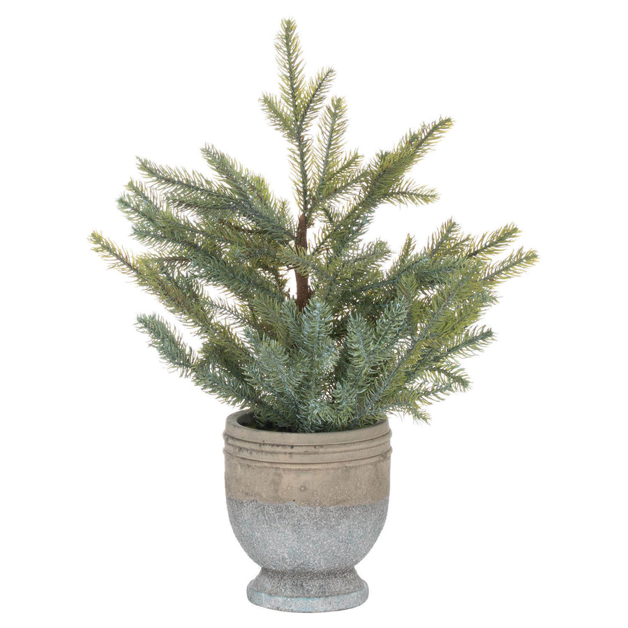 Artisanal tabletop Christmas tree with lifelike pine branches in rustic stone pot, 48cm evergreen holiday decor by Sostter at brixbailey.com