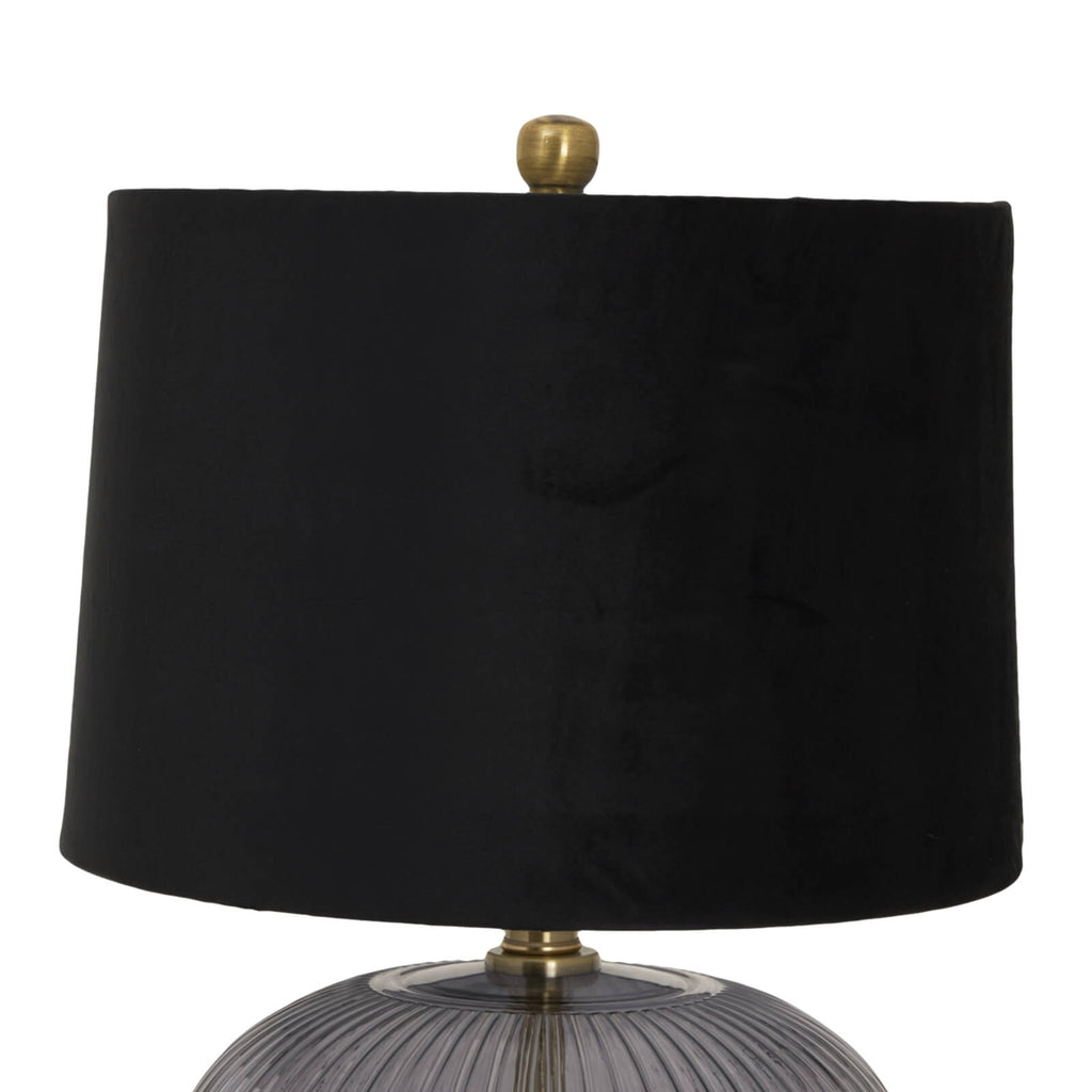Luxton table lamp with ribbed glass base and black velvet shade, modern home lighting decor by Sostter at brixbailey.com