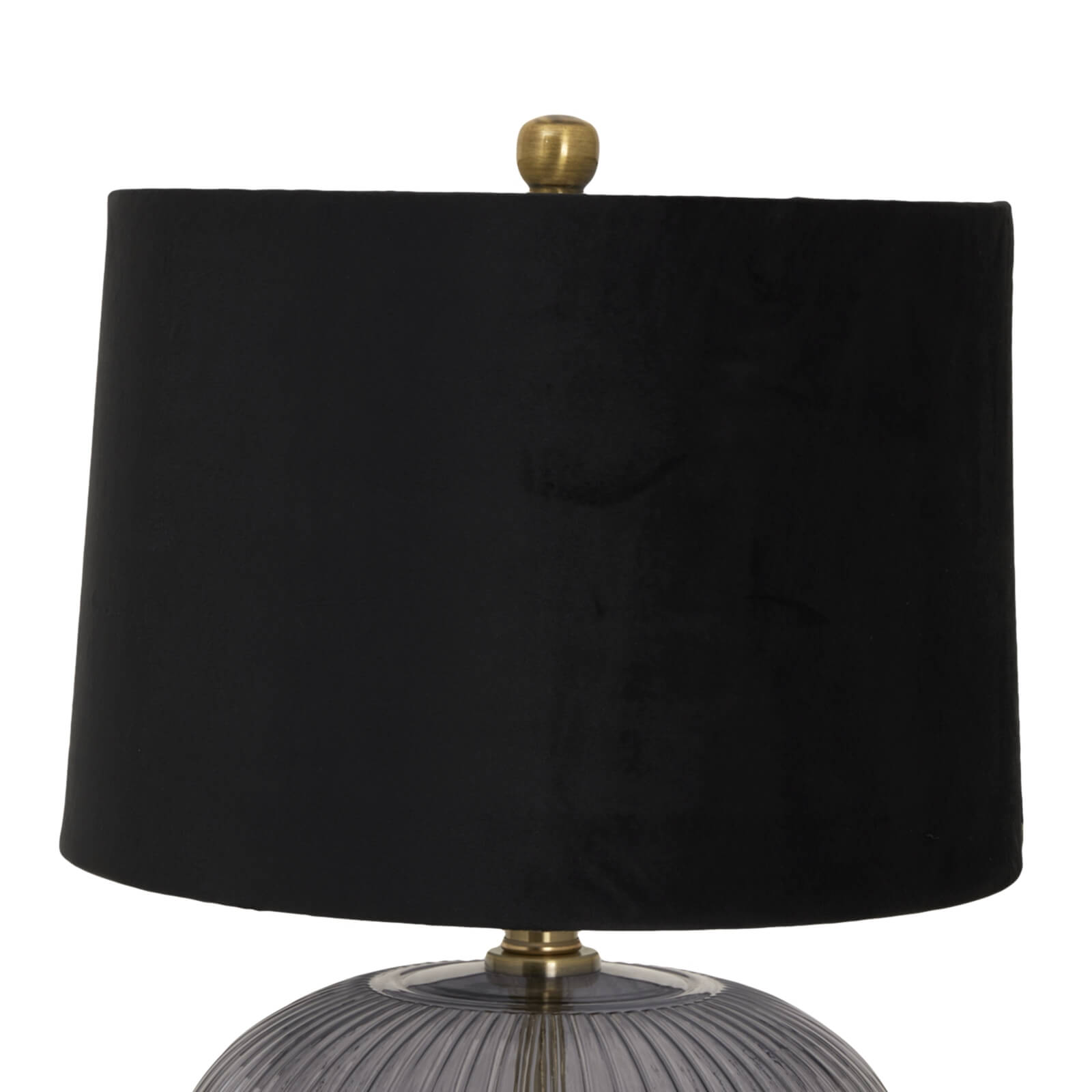 Luxton table lamp with ribbed glass base and black velvet shade, modern home lighting decor by Sostter at brixbailey.com
