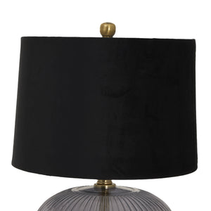 Luxton table lamp with ribbed glass base and black velvet shade, modern home lighting decor by sostter at brixbailey.com