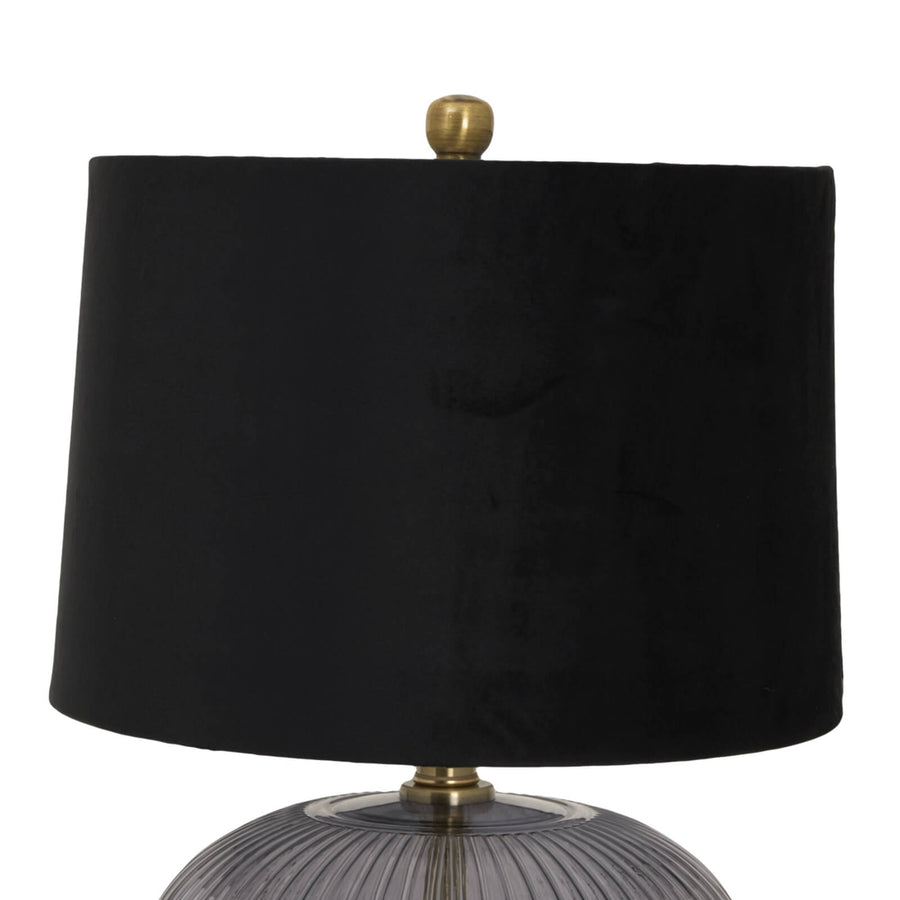Luxton table lamp with ribbed glass base and black velvet shade, modern home lighting decor by Sostter at brixbailey.com
