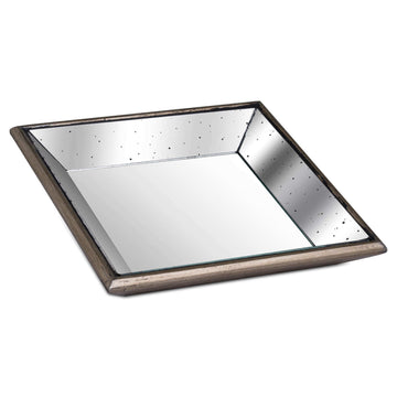 Square distressed mirror and wood tray with rustic brown frame, modern vintage home decor centerpiece  by Sostter at brixbailey.com