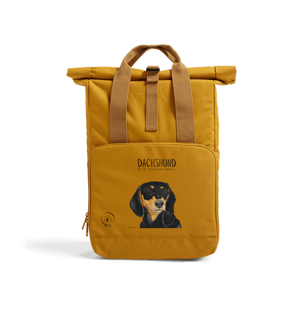 Back & Tan Dachshund Roll-Top Backpack – Small Dog, Big Adventure!