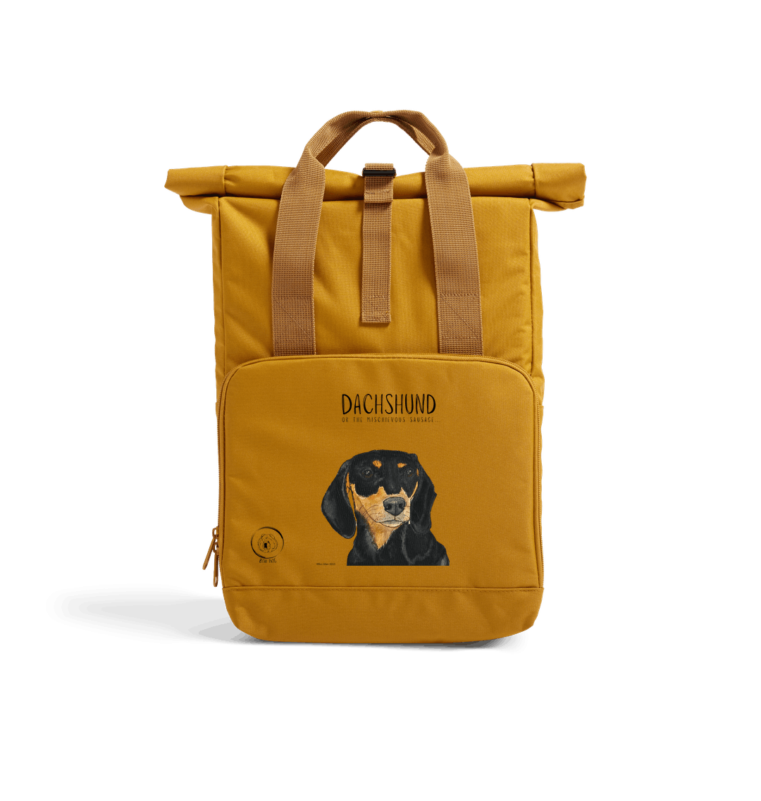 Back & Tan Dachshund Roll-Top Backpack – Small Dog, Big Adventure!