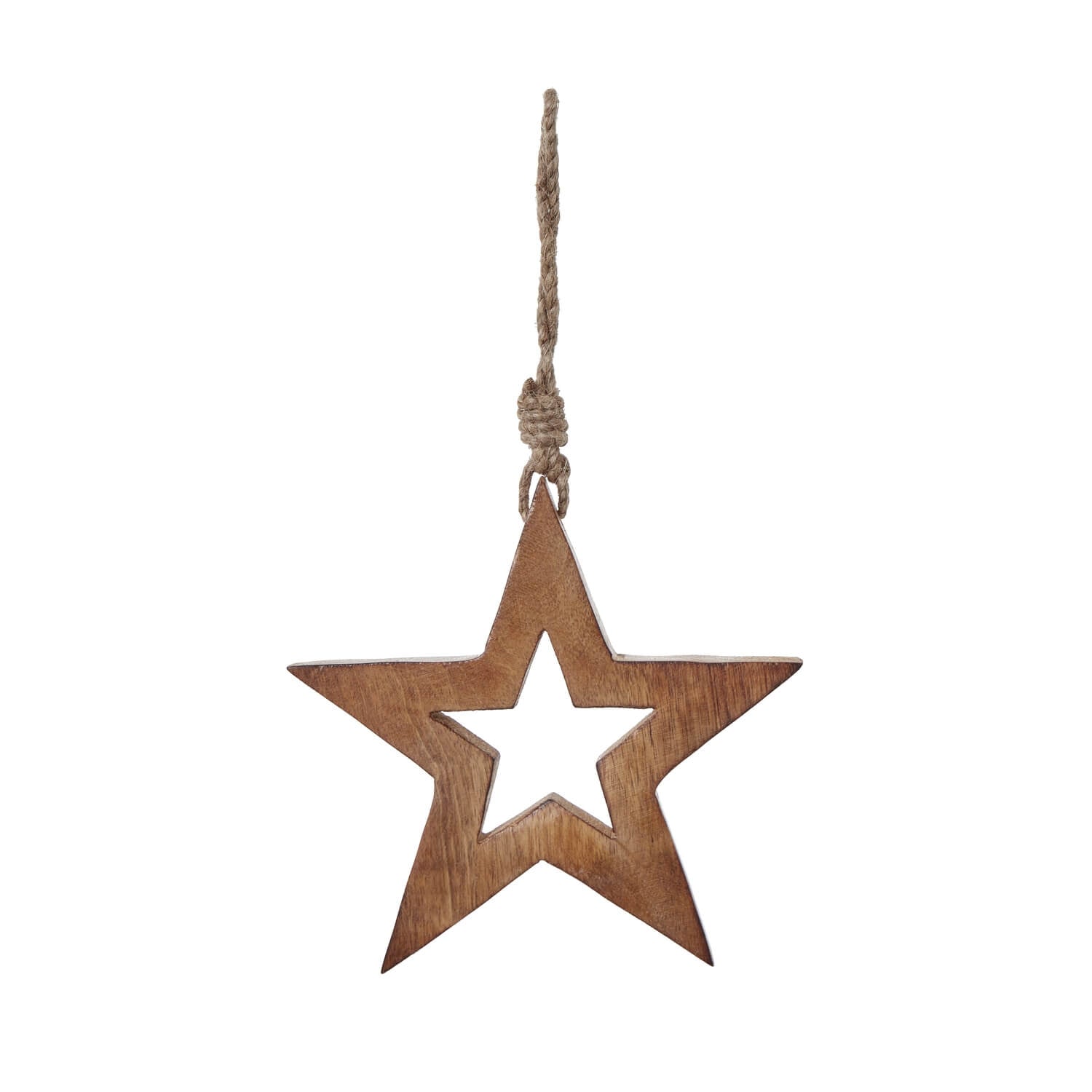 Handcrafted whitewashed wooden hanging star decoration, warm brown with subtle distressing, 15cm rustic home decor. by RoomLondon at brixbailey.com