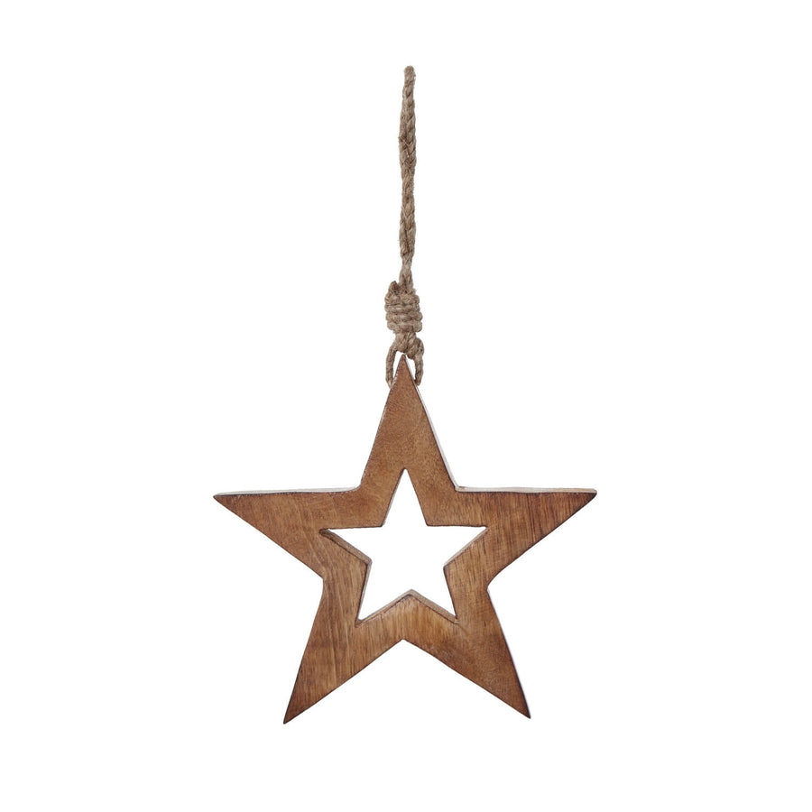 Handcrafted whitewashed wooden hanging star decoration, warm brown with subtle distressing, 15cm rustic home decor. by Sostter at brixbailey.com