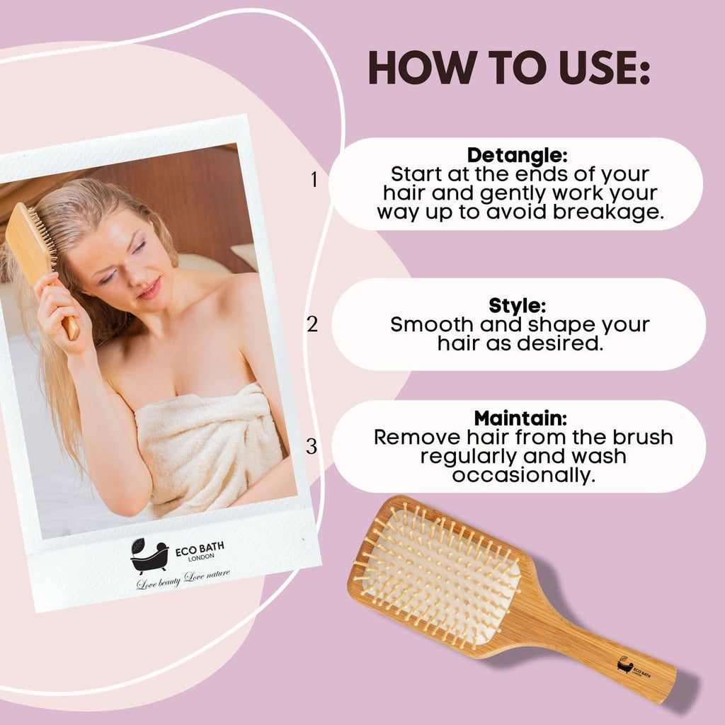 Bamboo Hairbrush with Wooden Pins for Long Thick and Curly Hair