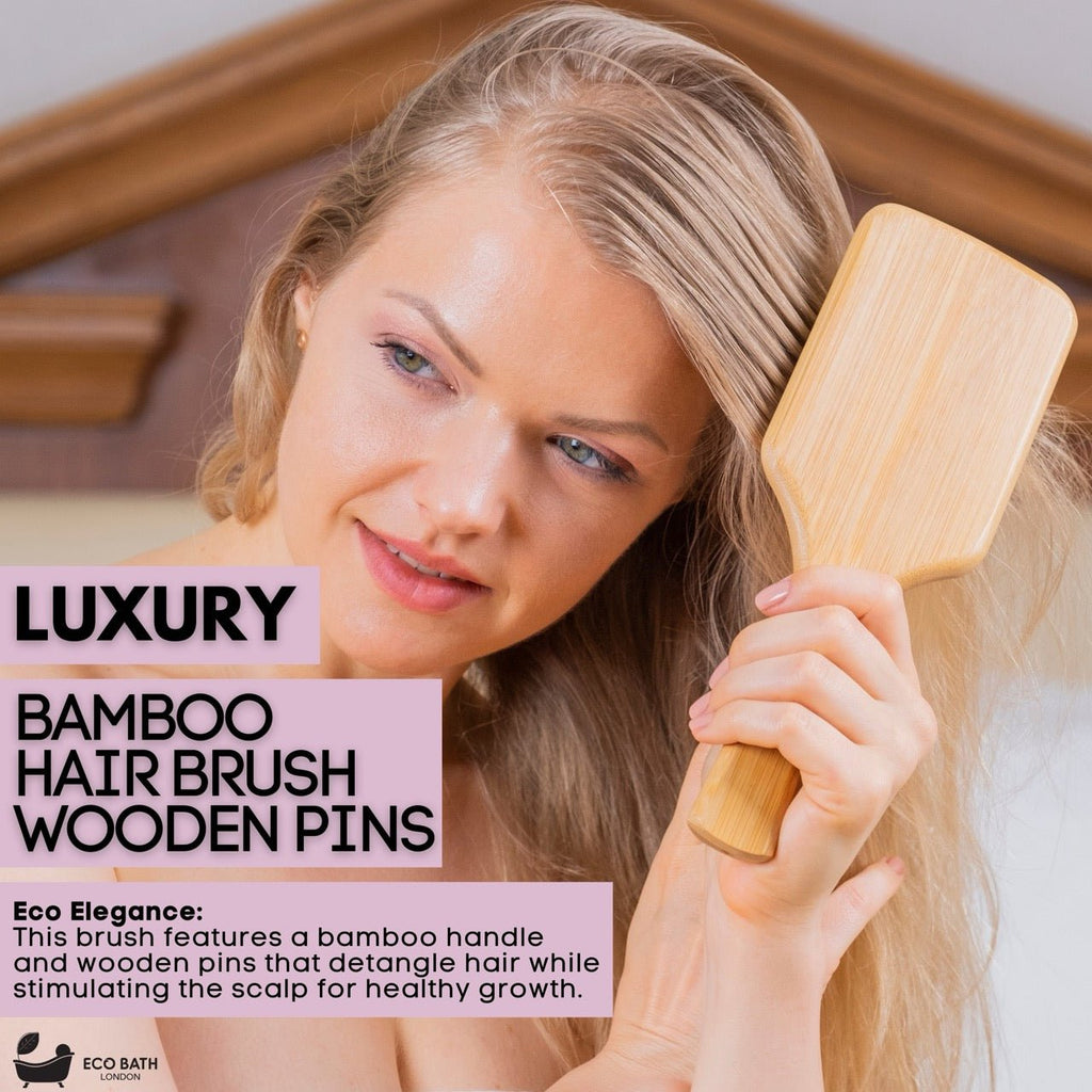 Bamboo Hairbrush with Wooden Pins for Long Thick and Curly Hair