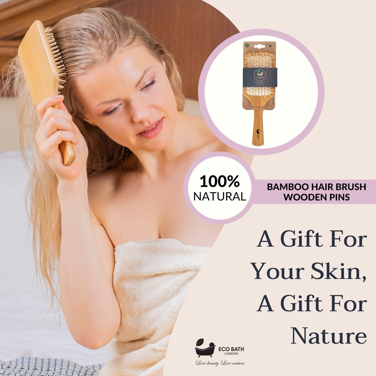Bamboo Hairbrush with Wooden Pins for Long Thick and Curly Hair