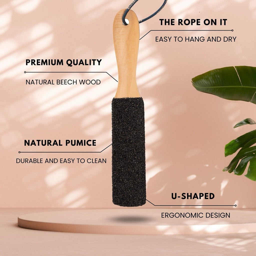 Curved Black Natural Pumice Foot File with Beech Wood Handle