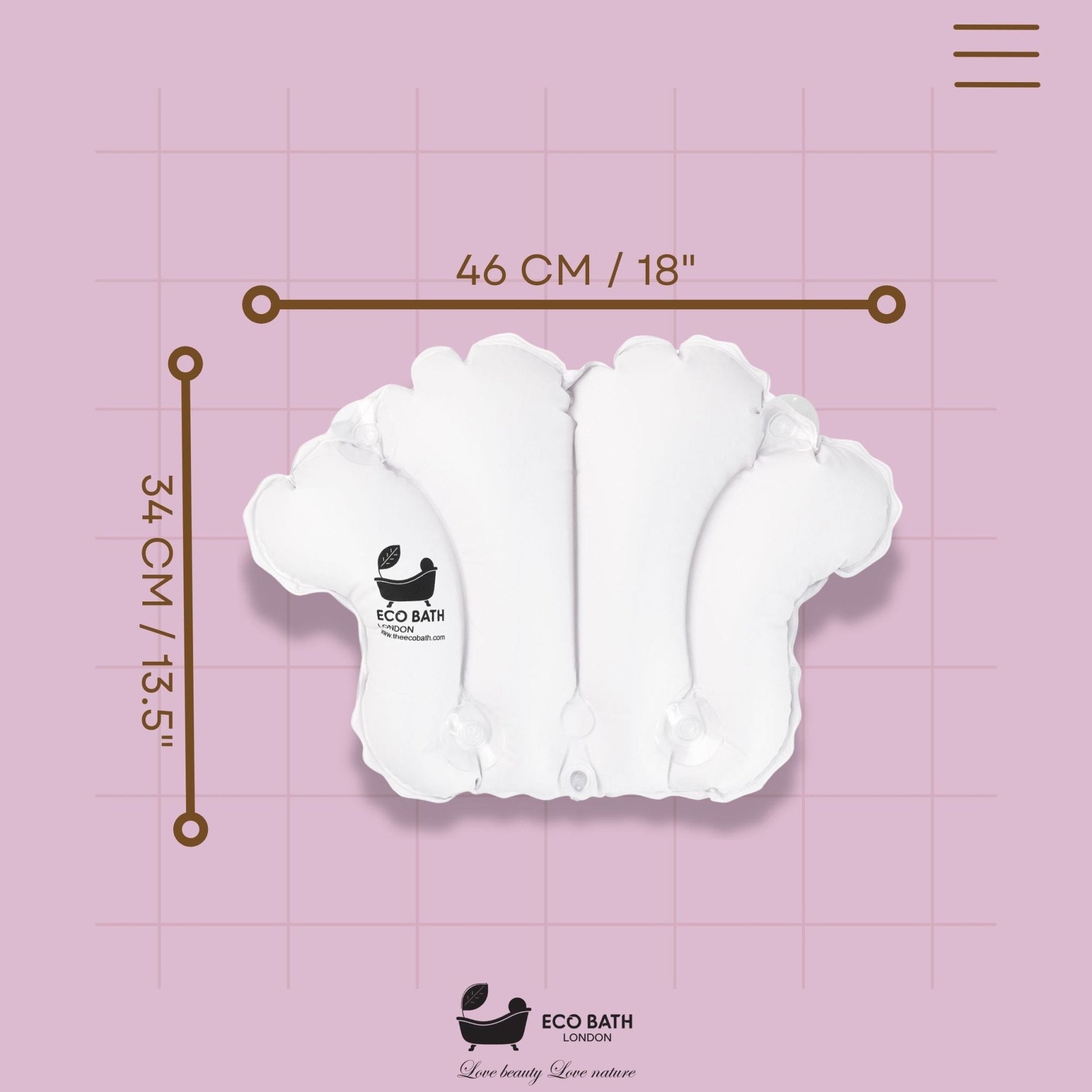 Eco Bath London Bath Pillow - Waterproof Bathtub Pillow for Head & Neck