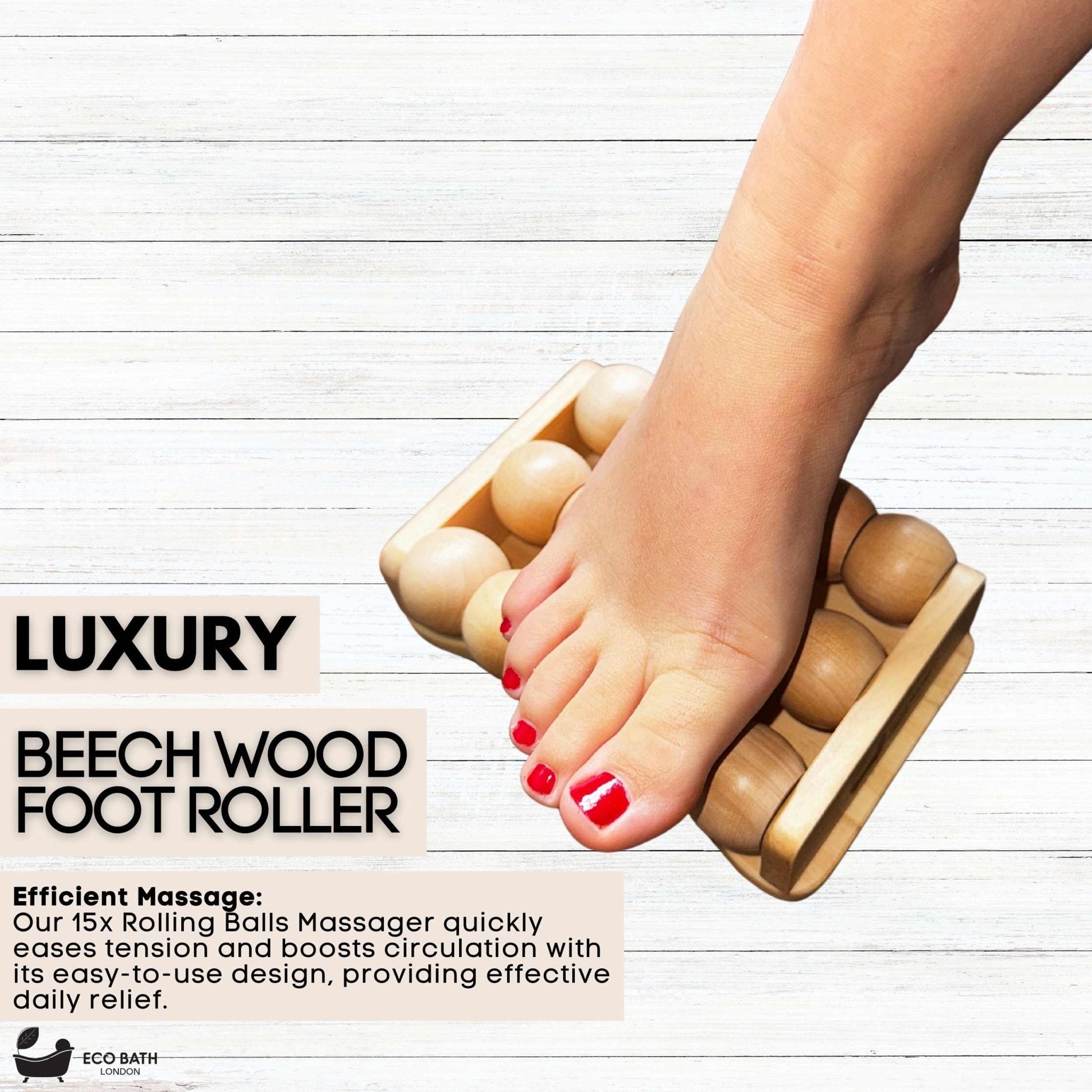 Wooden Foot Roller Massager with 15 Rolling Balls for Pain Relief and Circulation