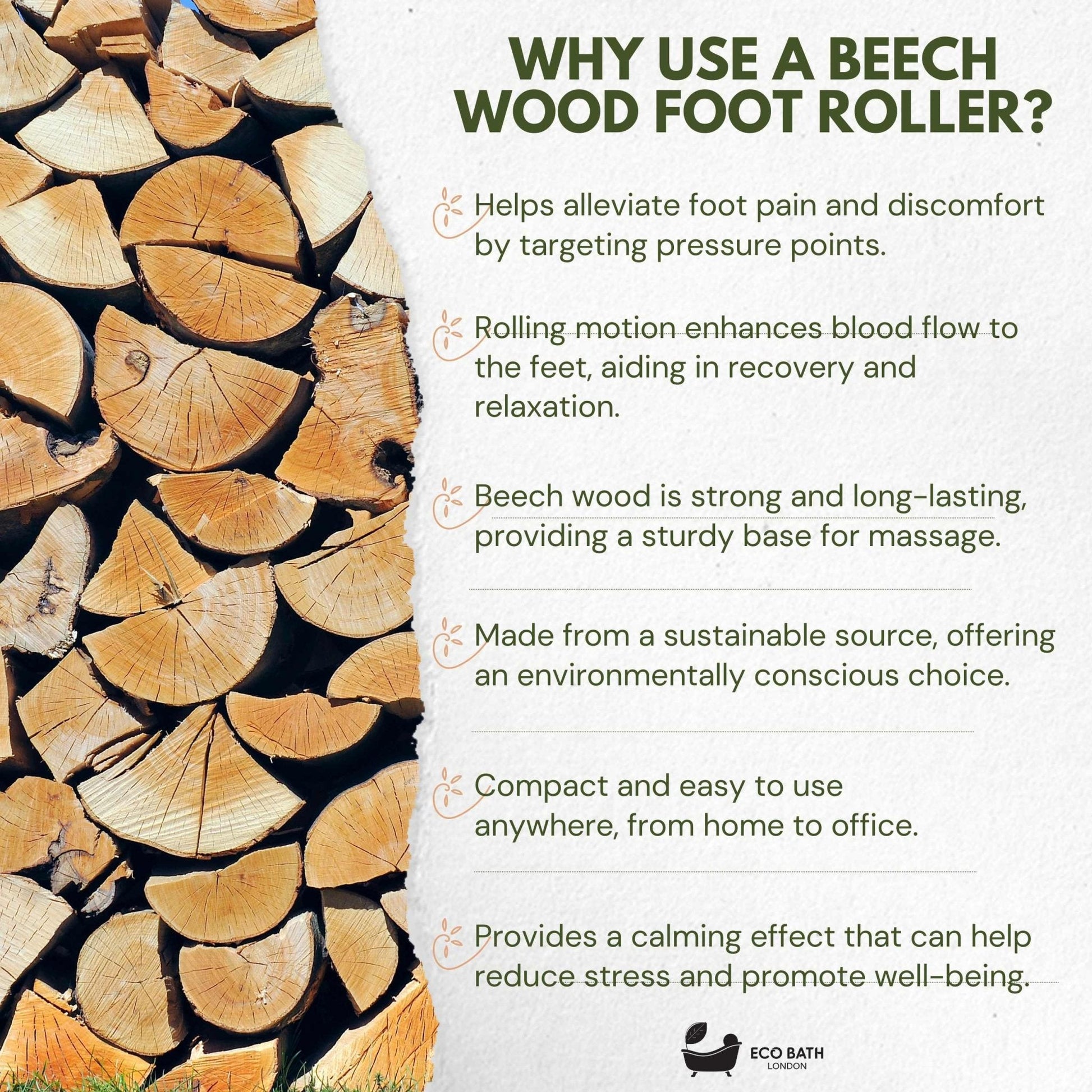 Wooden Foot Roller Massager with 15 Rolling Balls for Pain Relief and Circulation