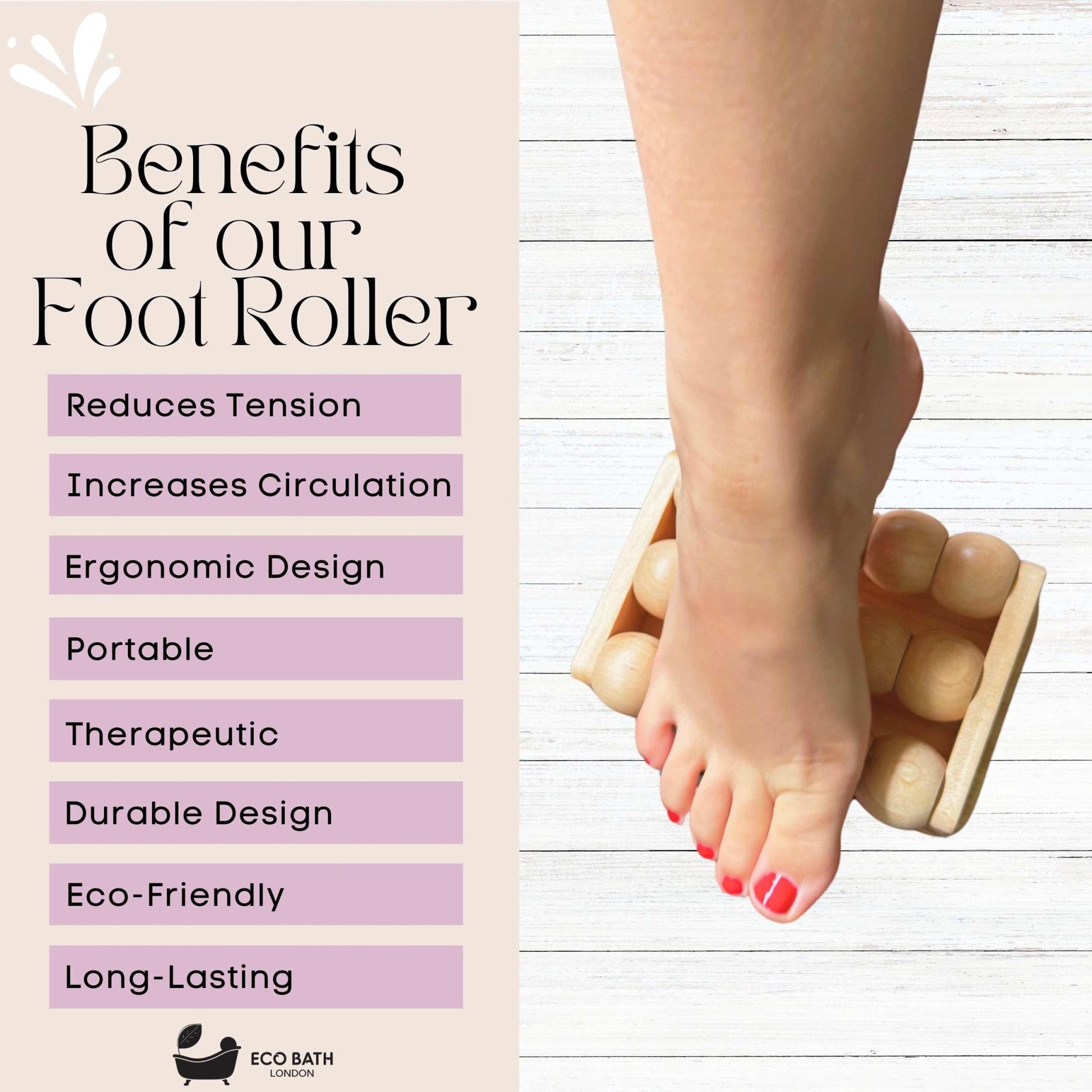 Wooden Foot Roller Massager with 15 Rolling Balls for Pain Relief and Circulation