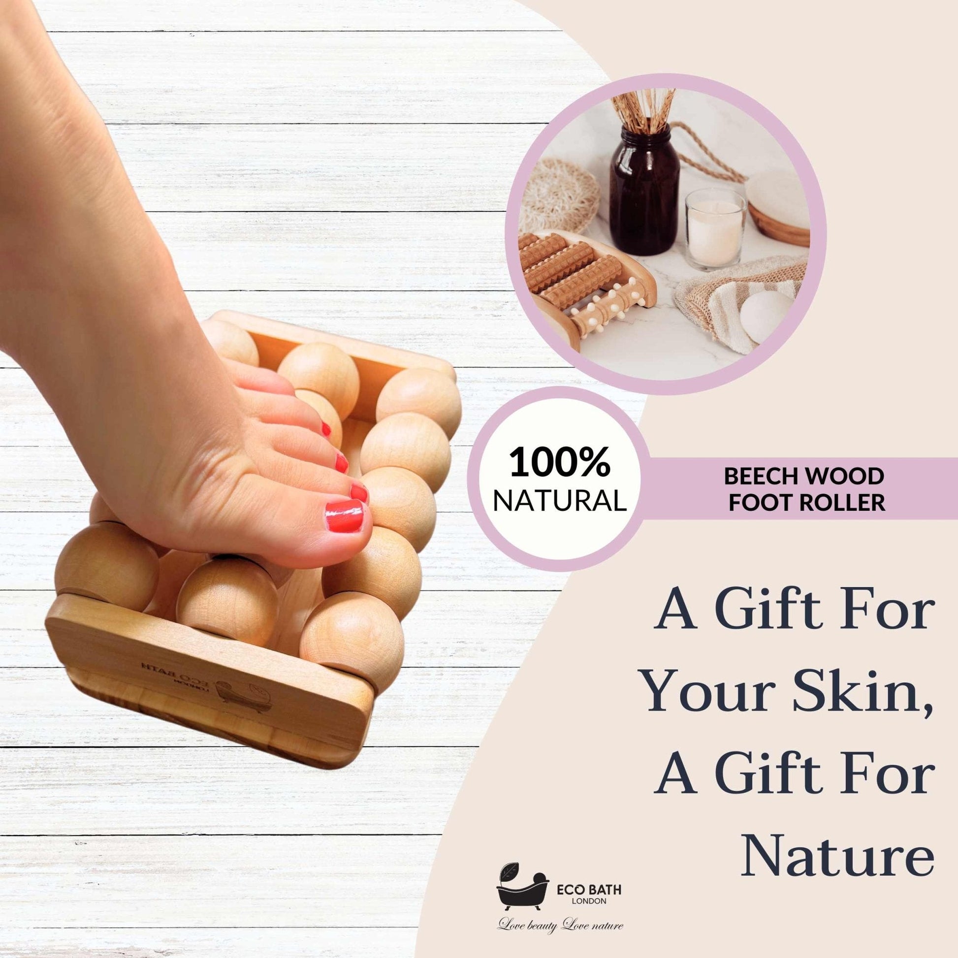 Wooden Foot Roller Massager with 15 Rolling Balls for Pain Relief and Circulation