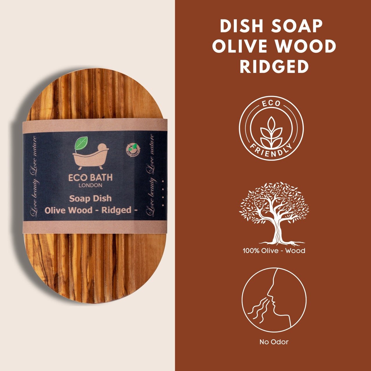 Olive Wood Ridged Soap Dish