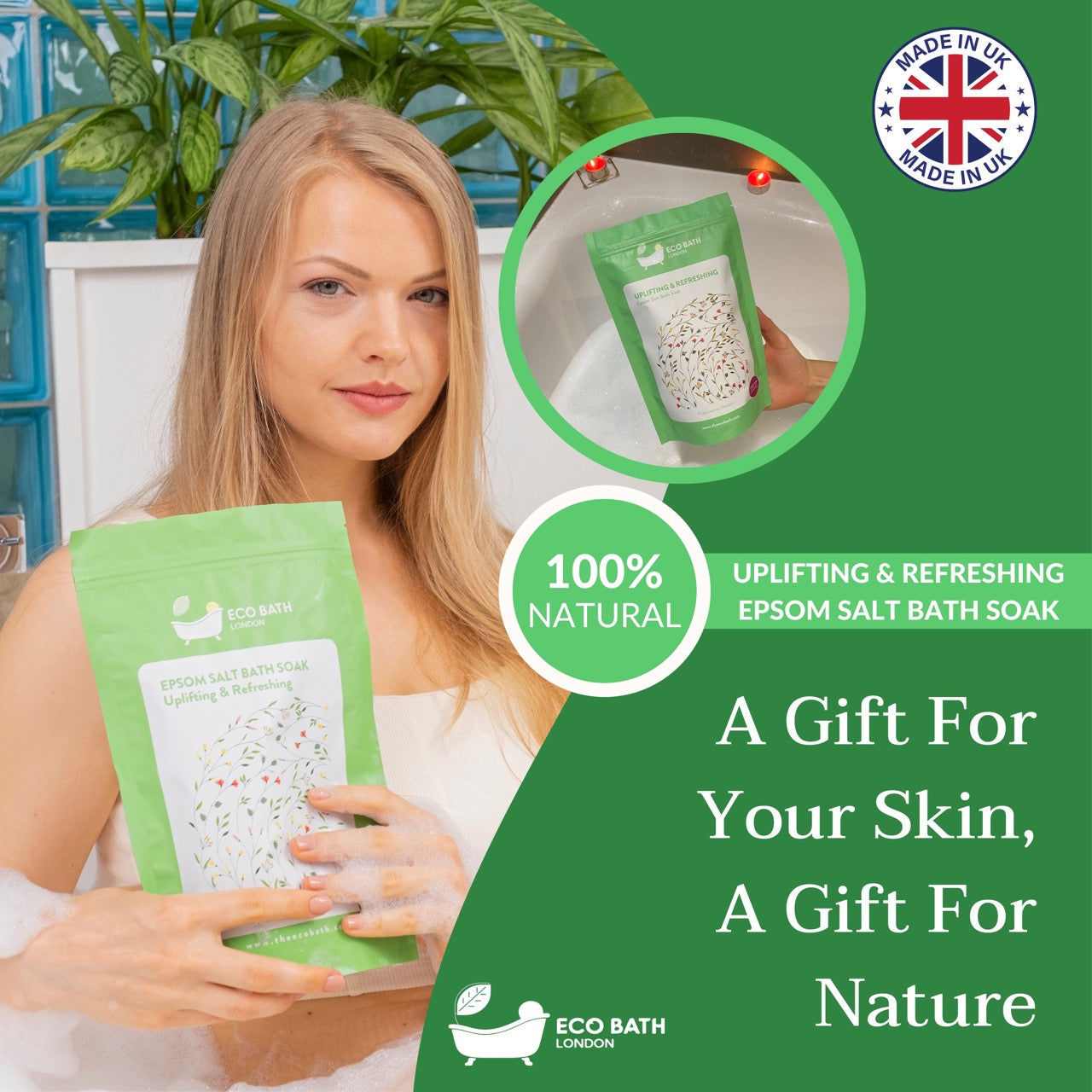 Uplifting and Refreshing Epsom Salt Bath Soak Pouch 500g and 1000g