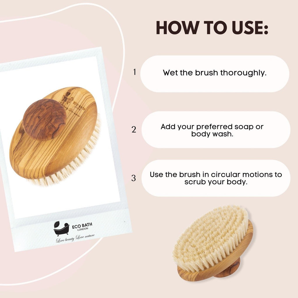 Natural Sisal Olive Wood Hand Brush for Dry Brushing and Exfoliation