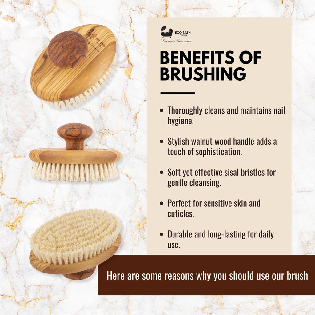 Natural Sisal Olive Wood Hand Brush for Dry Brushing and Exfoliation