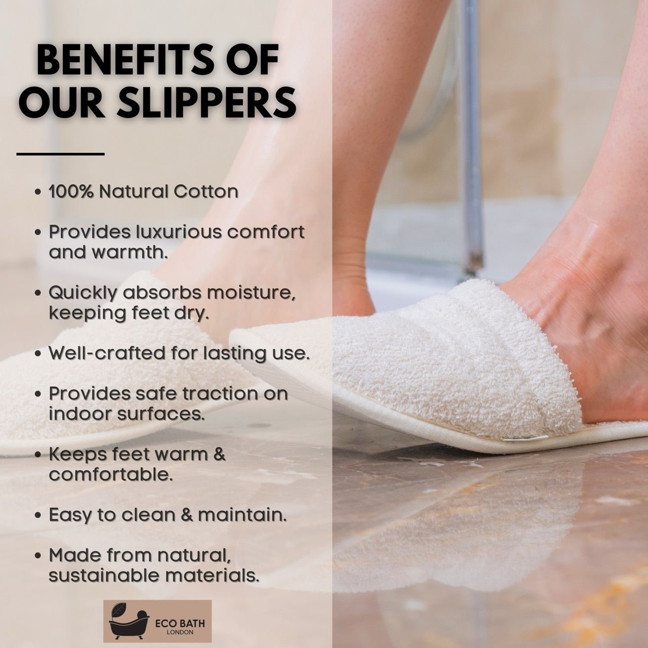 Natural Towelling Slippers in Organic Cotton with GOTS Certification