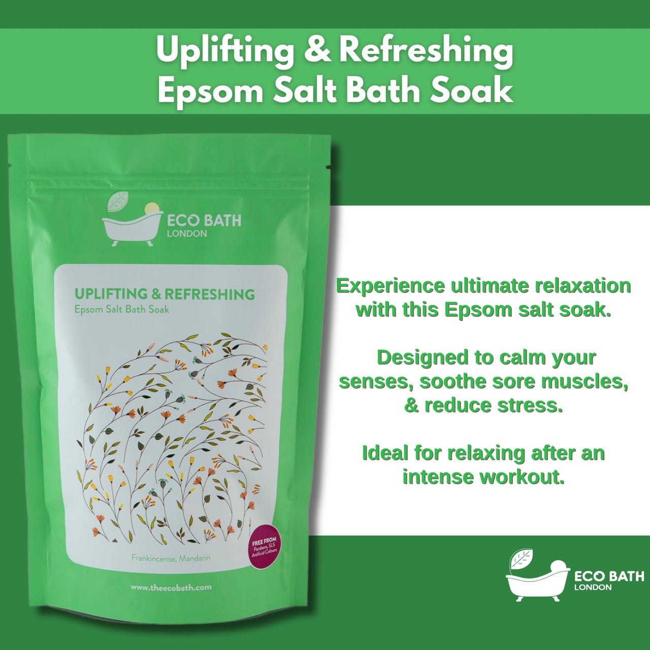 Uplifting and Refreshing Epsom Salt Bath Soak Pouch 500g and 1000g
