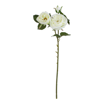 Lifelike white artificial Charity Rose with green foliage, perfect for farmhouse or Scandinavian decor, 58 cm tall. by Sostter at brixbailey.com