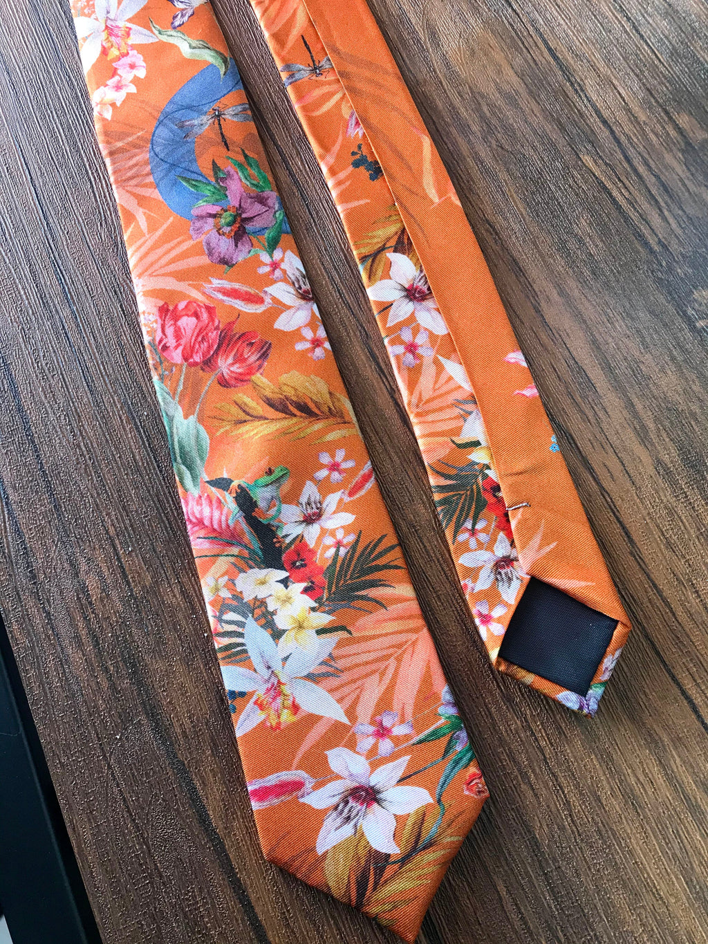 Rust Orange Silk Tie with Tropical Eden Print