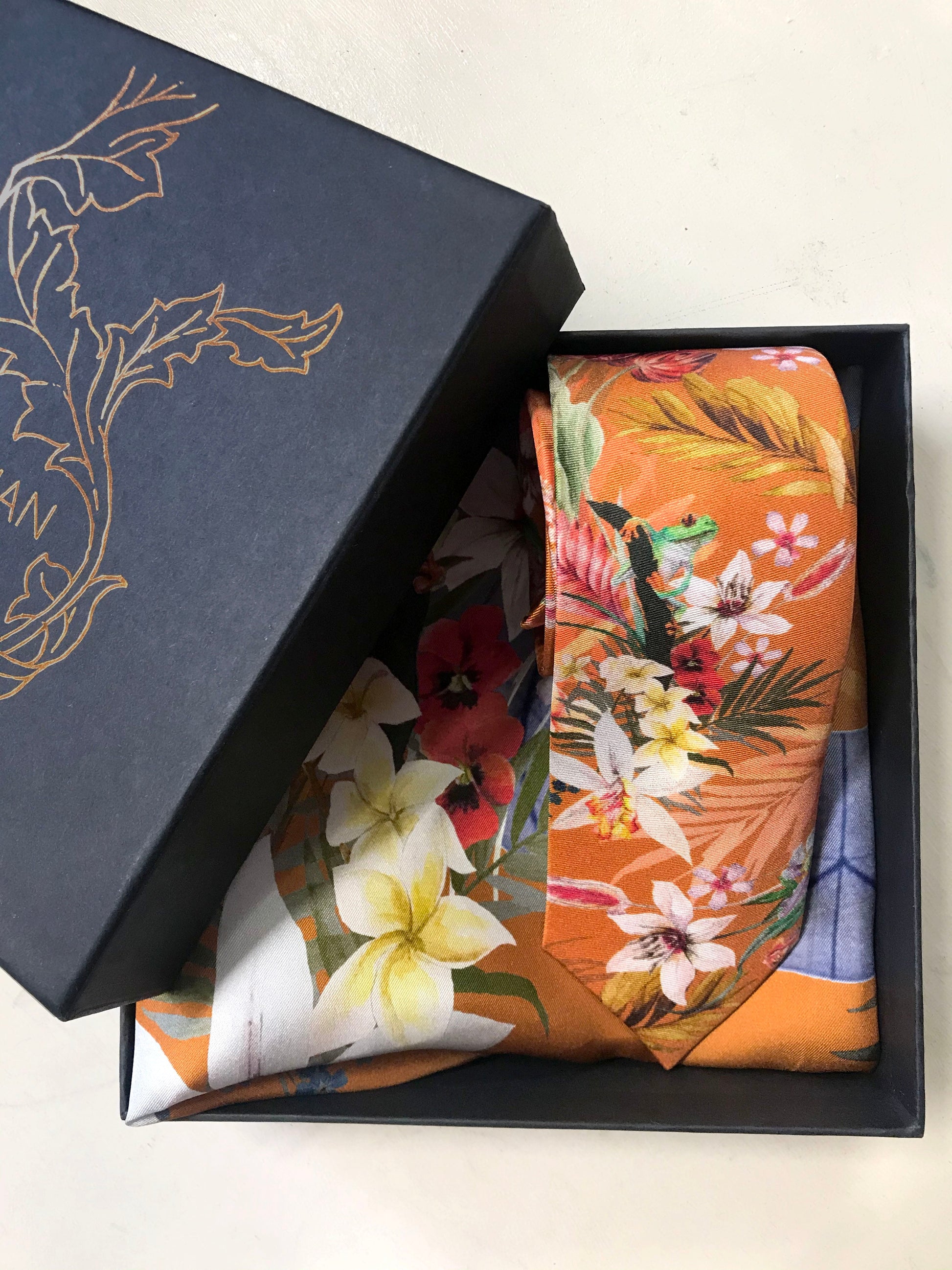 Rust Silk Pocket Square and Tie Gift Set Eden Design