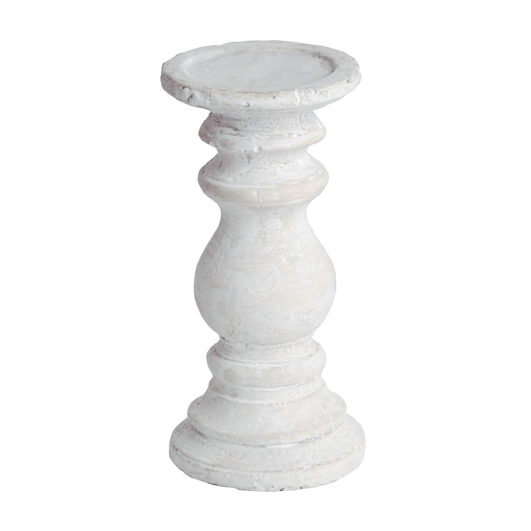 Handcrafted cream stone-effect candle holder with weathered texture, 20cm tall, for rustic or modern decor. by Sostter at brixbailey.com