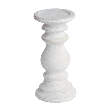 Handcrafted cream stone-effect candle holder with weathered texture, 20cm tall, for rustic or modern decor. by Hill Interiors at brixbailey.com