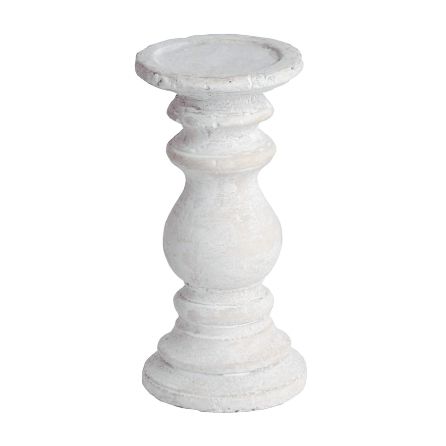 Handcrafted cream stone-effect candle holder with weathered texture, 20cm tall, for rustic or modern decor. by Sostter at brixbailey.com